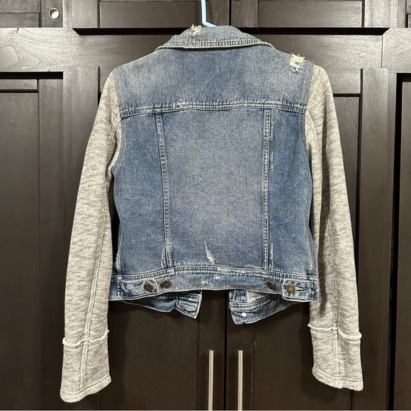 Free People Blue Denim Jacket with Gray Sleeves - Picture 4 of 12